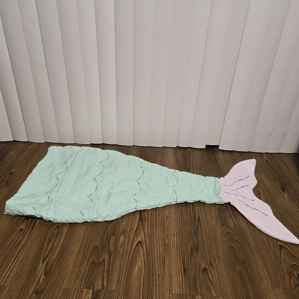 Whimsy Tails Mermaid Tail Blanket Green White Kids Girl Blanket Handmade USA